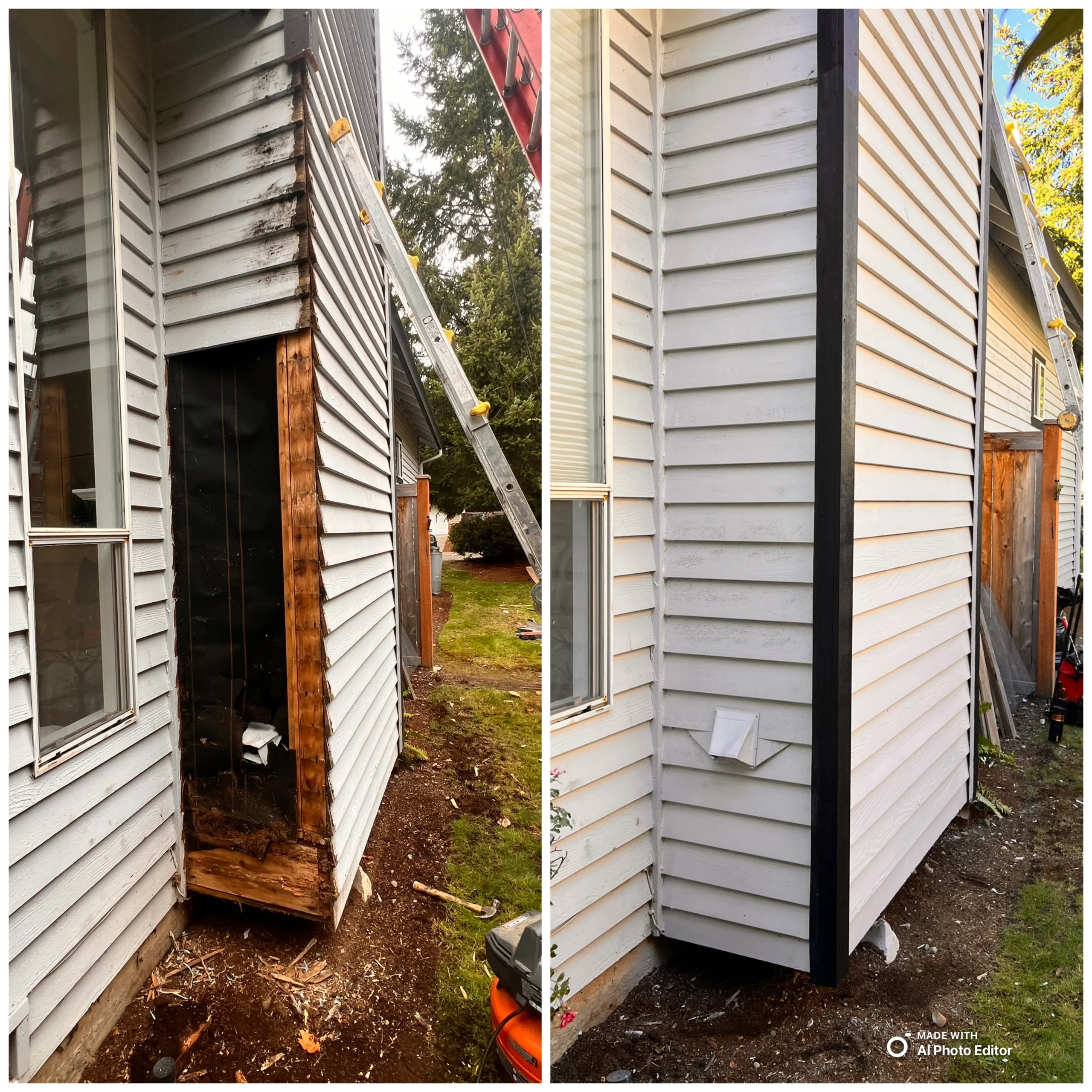 Siding repair in progress
