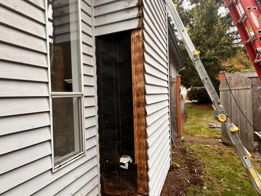 Siding repair in progress
